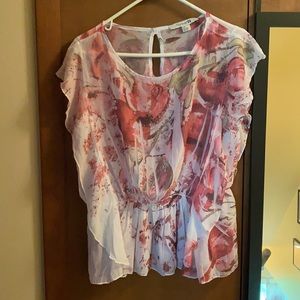 Forever 21 Romantic Flutter Sleeve Sheer Top LG